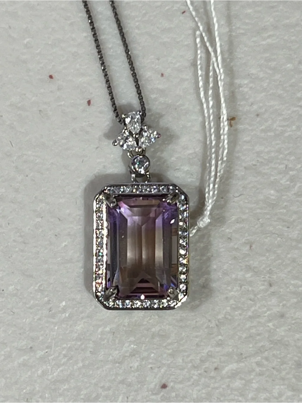 Sterling Silver Ametrine Halo Pendant Necklace - Purple Gradient